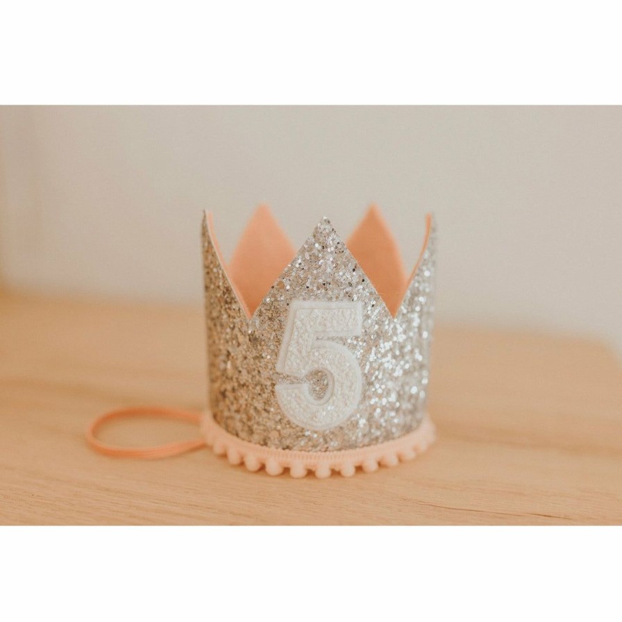 Party Time * | Cutest Little Party # 5 Silver Glitter + Blush Pom Trim + White Glitter Crown