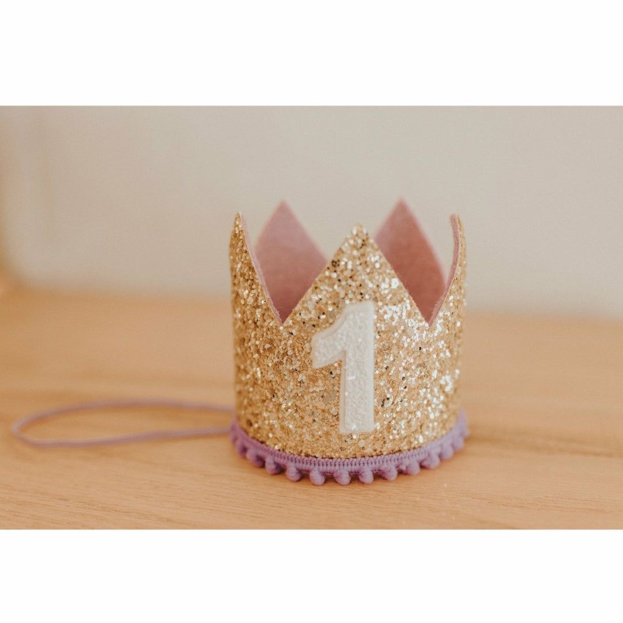 Party Time * | Cutest Little Party # 1 Gold Glitter + Lilac Pom Trim + White Glitter Crown