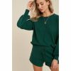 Women * | J+J Hunter Green Sweater Lounge Shirt + Shorts Set Sets