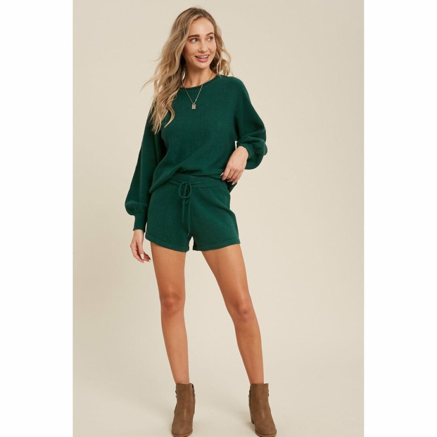 Women * | J+J Hunter Green Sweater Lounge Shirt + Shorts Set Sets