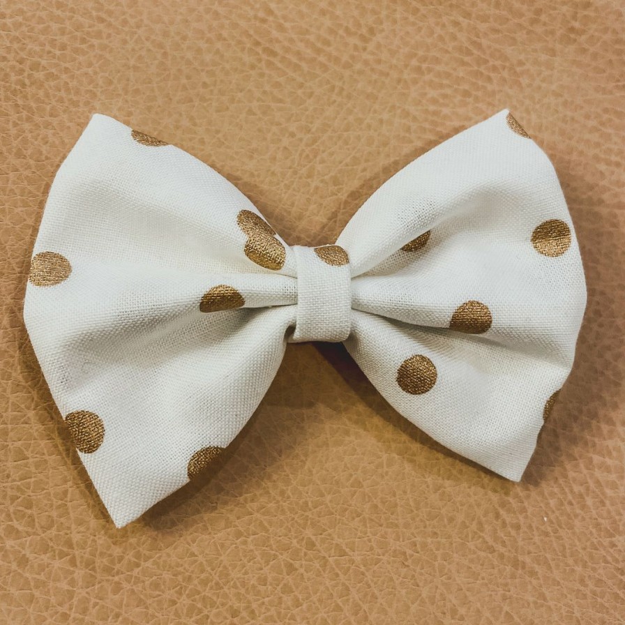 Headwear * | Bows For Show Gold Polka Dot Hair Bow Clip