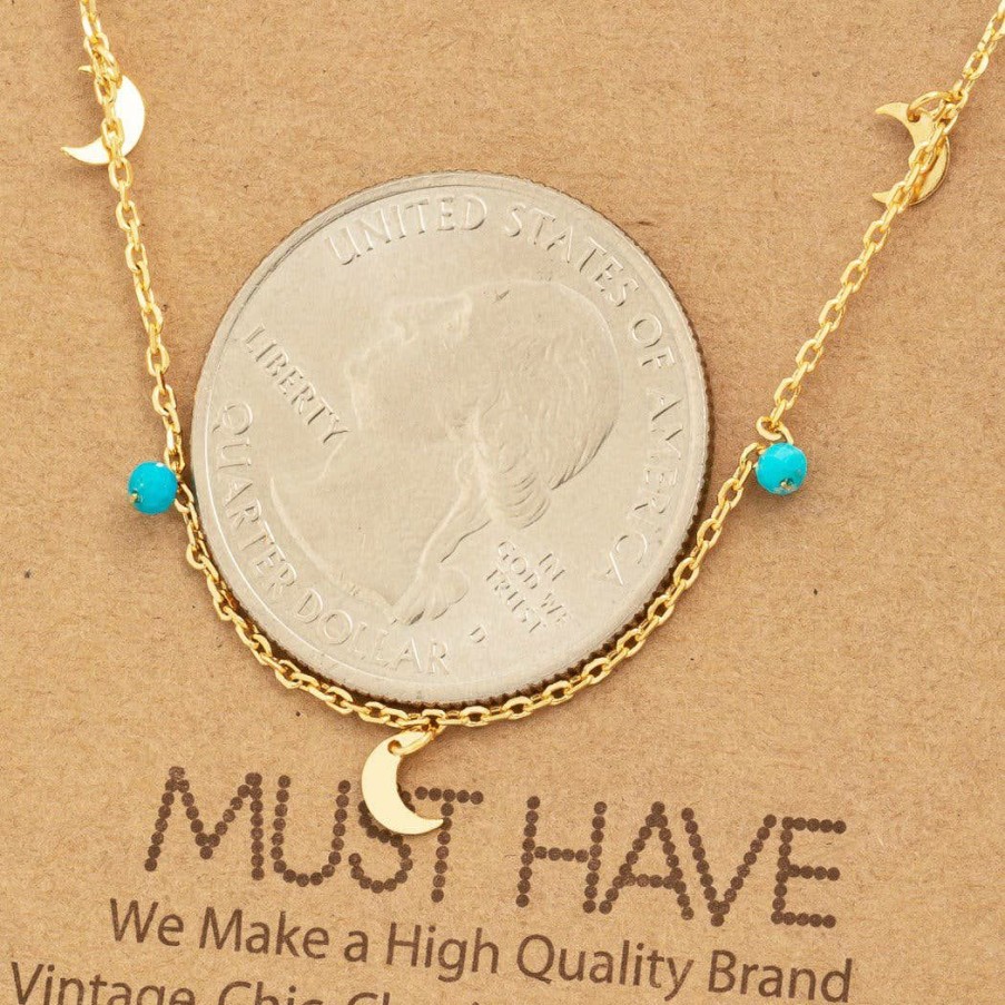 Women * | Fame Accessories Necklaces Turquoise Bead + Crescent Moon Necklace