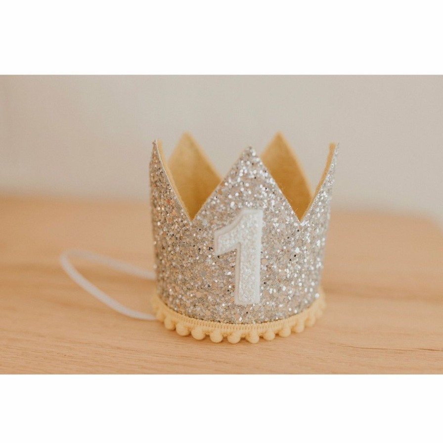 Party Time * | Cutest Little Party # 1 Silver Glitter + Mustard Pom Trim + White Glitter Crown