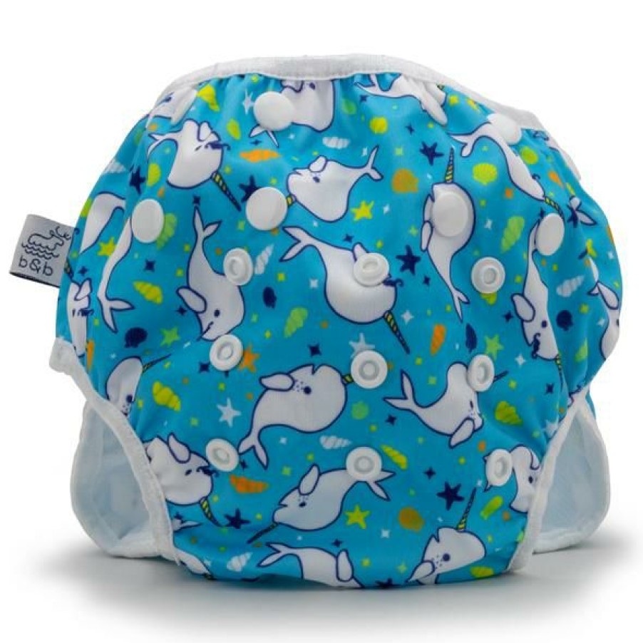 Clothing * | Beau + Belle Littles Light Blue Narwhals Reusable Swim Diaper