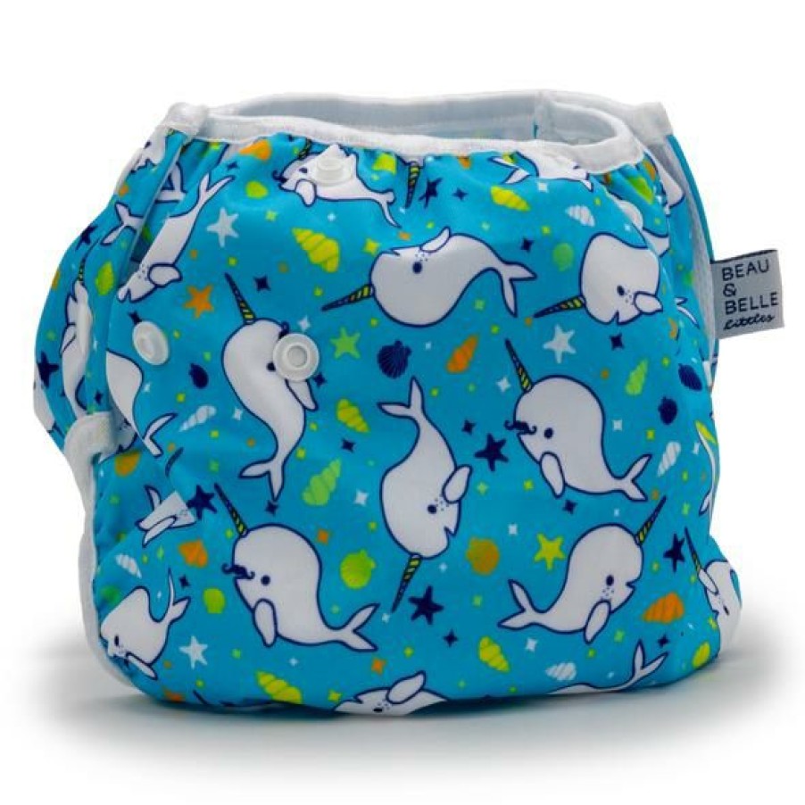 Clothing * | Beau + Belle Littles Light Blue Narwhals Reusable Swim Diaper