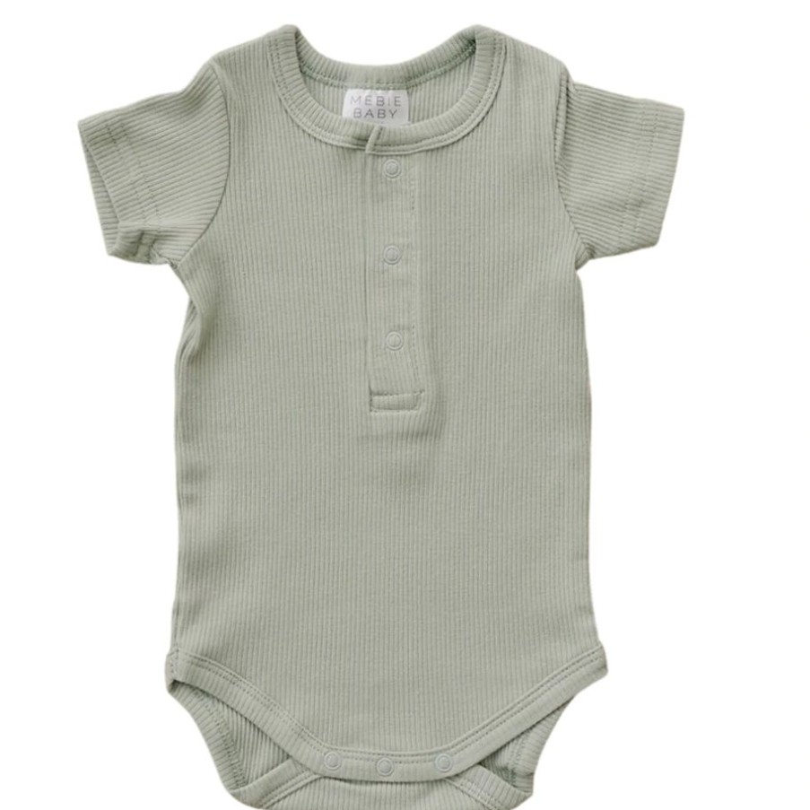 Clothing * | Mebie Baby Sage Organic Cotton Ribbed Snap Onesie