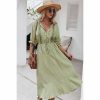 Women * | J+J Dresses Green Crochet Detail Puff Sleeve Dress