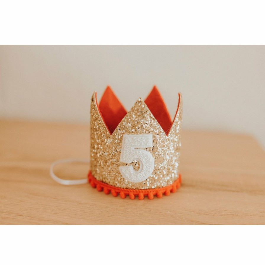 Party Time * | Cutest Little Party Crowns # 5 Gold Glitter + Red Pom Trim + White Glitter Crown