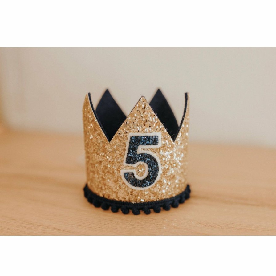 Party Time * | Cutest Little Party # 5 Gold Glitter + Black Pom Trim + Black Glitter Crown