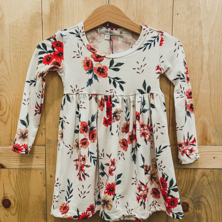 Clothing * | Lia + Lou White Floral Long Sleeve Dress Dresses