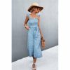 Women * | J+J Light Blue Floral Jumpsuit Rompers + Jumpers