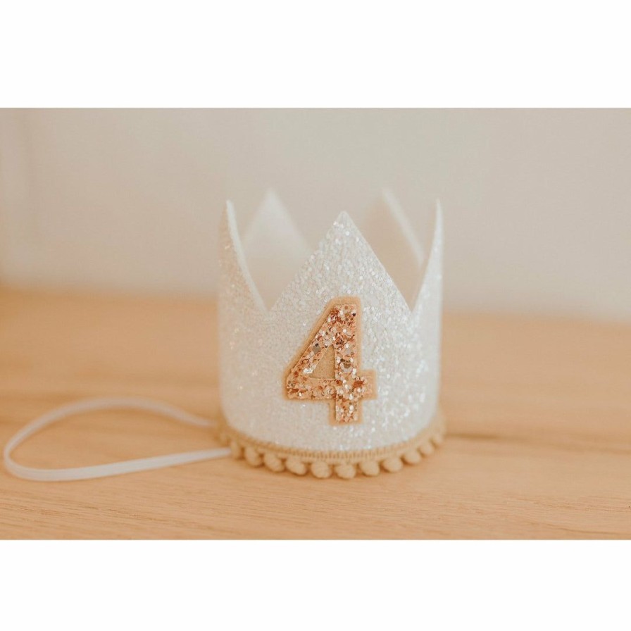 Party Time * | Cutest Little Party Party Time # 4 White Glitter + Toast Pom Trim/White Lining + Rose Gold/Toast Felt Crown