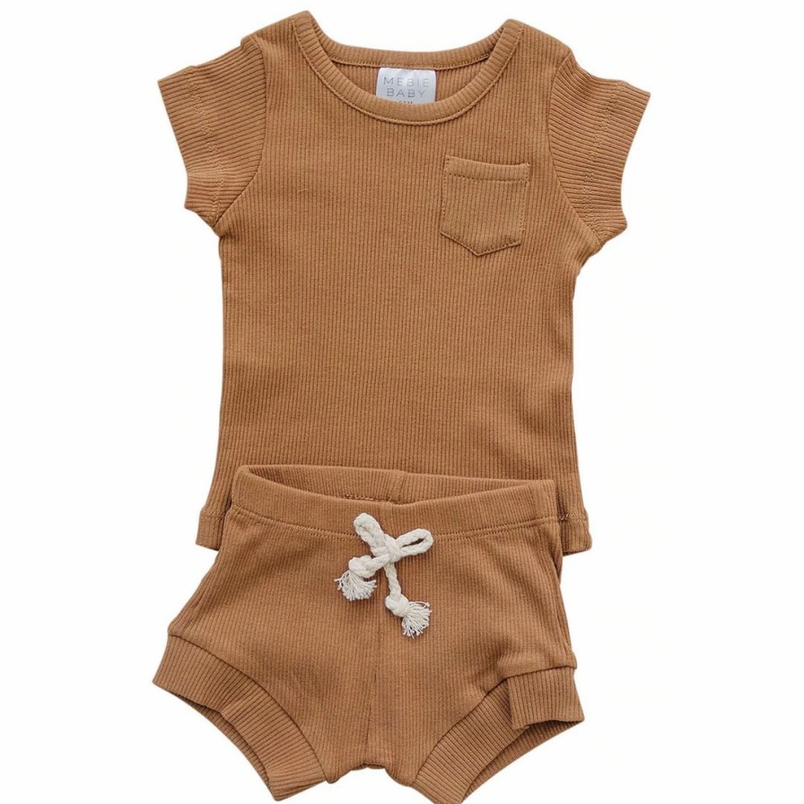 Clothing * | Mebie Baby Mustard Ribbed Shorts Organic Cotton Set