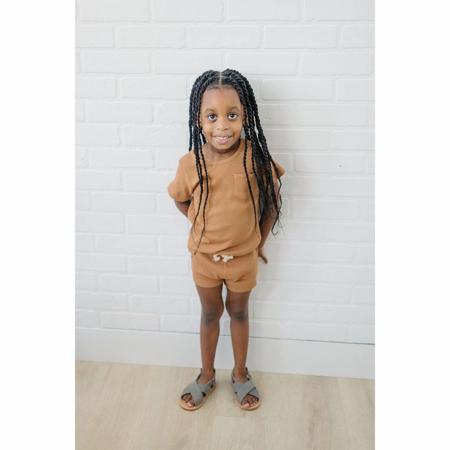 Clothing * | Mebie Baby Mustard Ribbed Shorts Organic Cotton Set