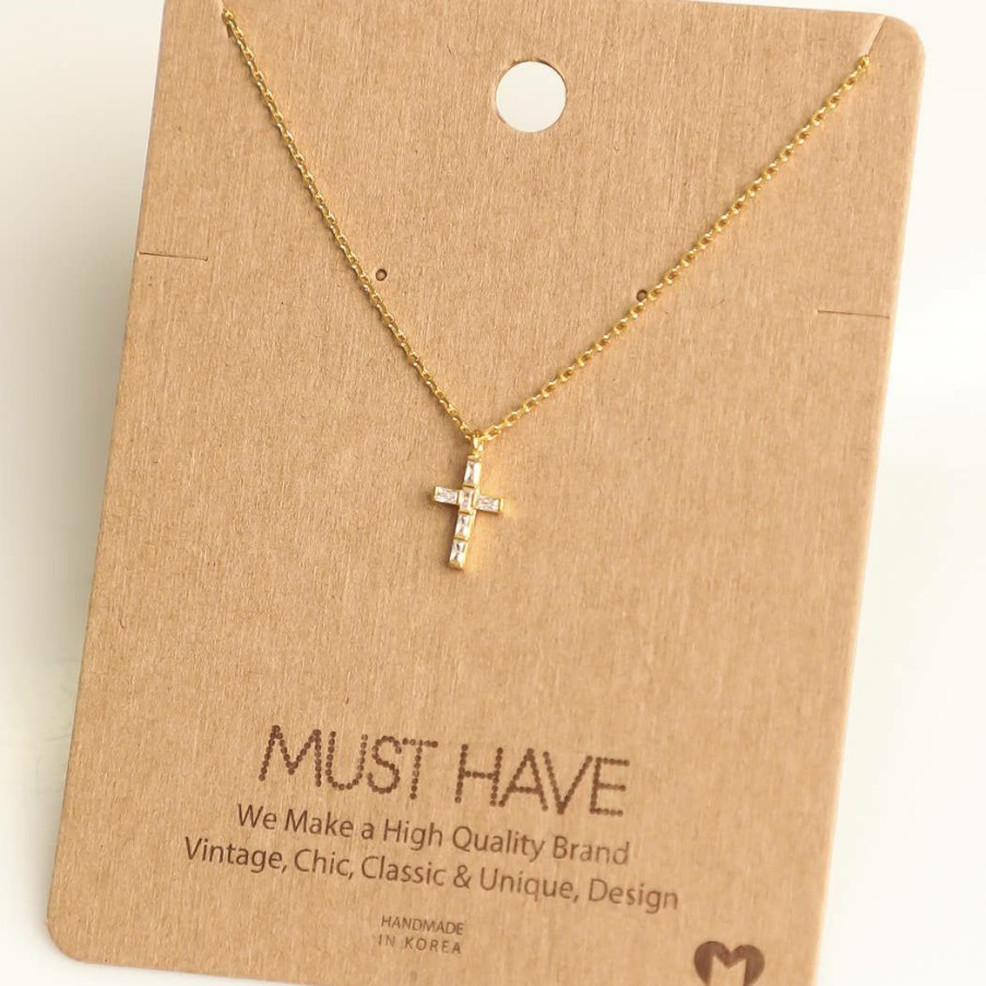 Women * | Fame Accessories Studded Cross Necklace Necklaces