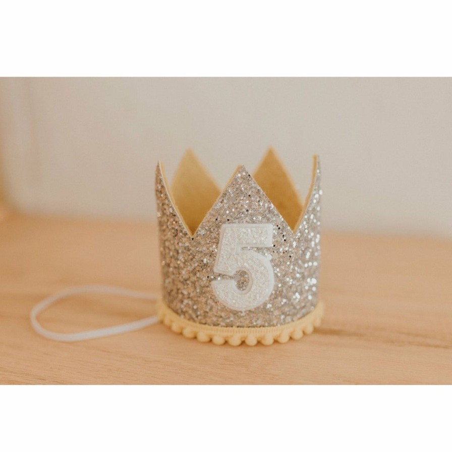 Party Time * | Cutest Little Party # 5 Silver Glitter + Mustard Pom Trim + White Glitter Crown Party Time