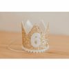 Party Time * | Cutest Little Party # 6 Gold Glitter + White Pom Trim + White Glitter Crown