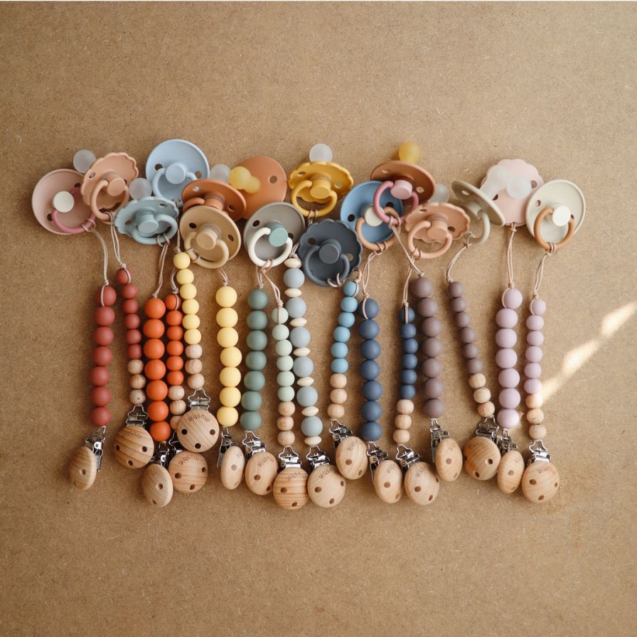 Pacifier Goods * | Mushie Muted Yellow Cleo Pacifier Clip Pacifier Goods