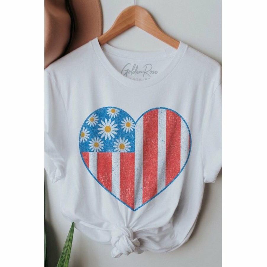 Women * | J+J Usa Heart Flower White America Oversized Tee