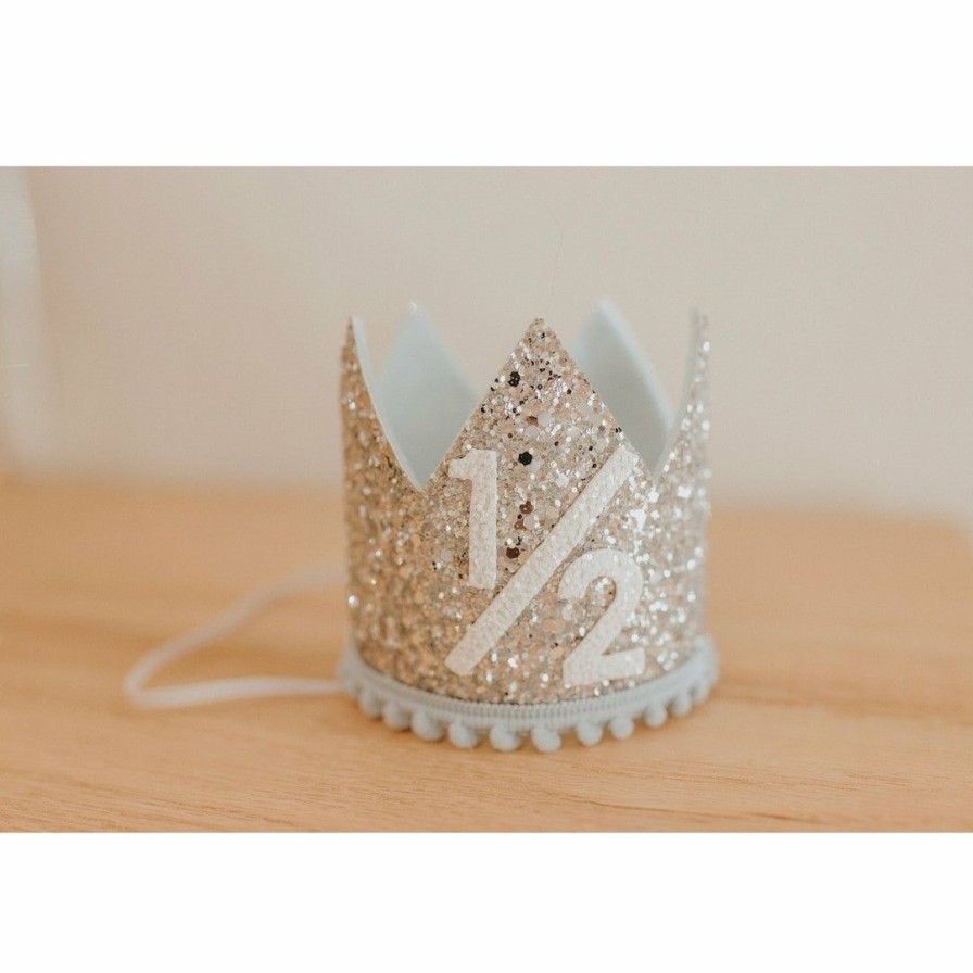 Party Time * | Cutest Little Party # 1/2 Silver Glitter + Baby Blue Pom Trim + White Glitter Crown Party Time