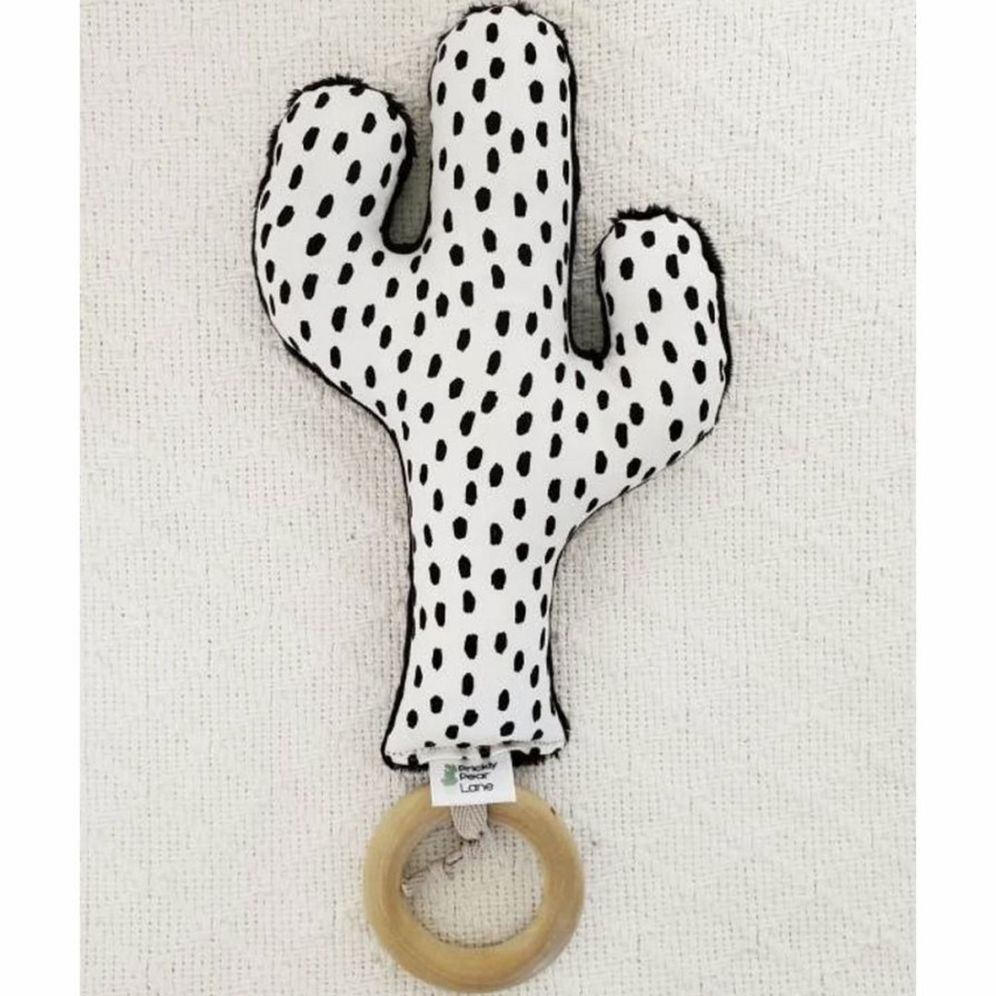 Toys * | Prickly Pear Lane Black + White Polka Dot Cactus Rattle Toys