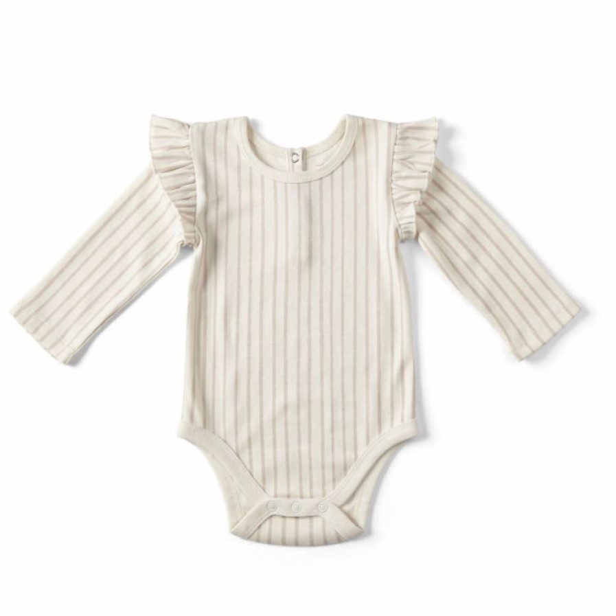 Clothing * | Pehr Bodysuits Petal Stripe Ruffle Long Sleeve Onesie