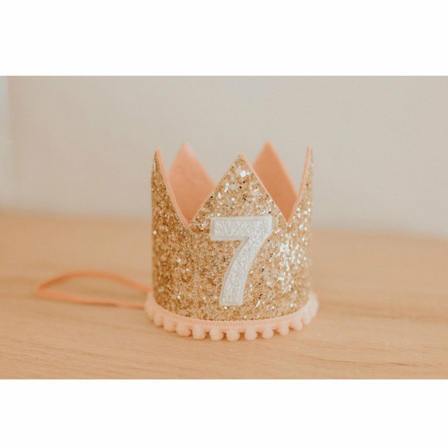 Party Time * | Cutest Little Party Party Time # 7 Gold Glitter + Blush Pom Trim + White Glitter Crown