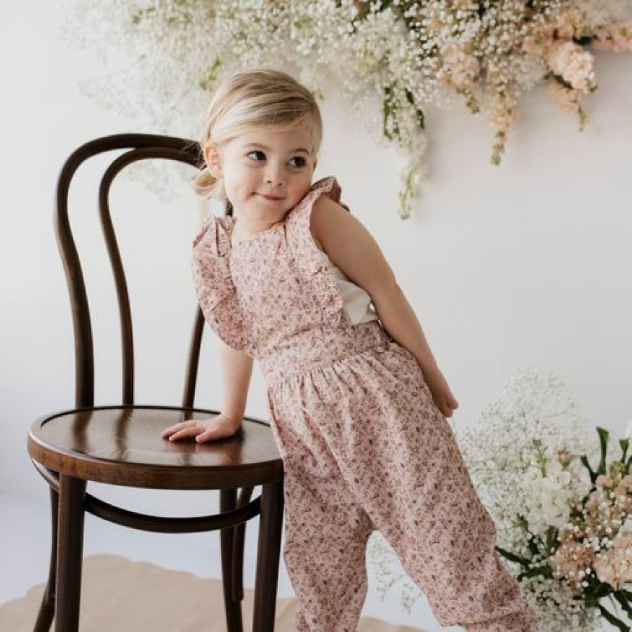 Clothing * | Jamie Kay Amelie Floral Organic Cotton Pincord Ruby Romper Overalls + Rompers