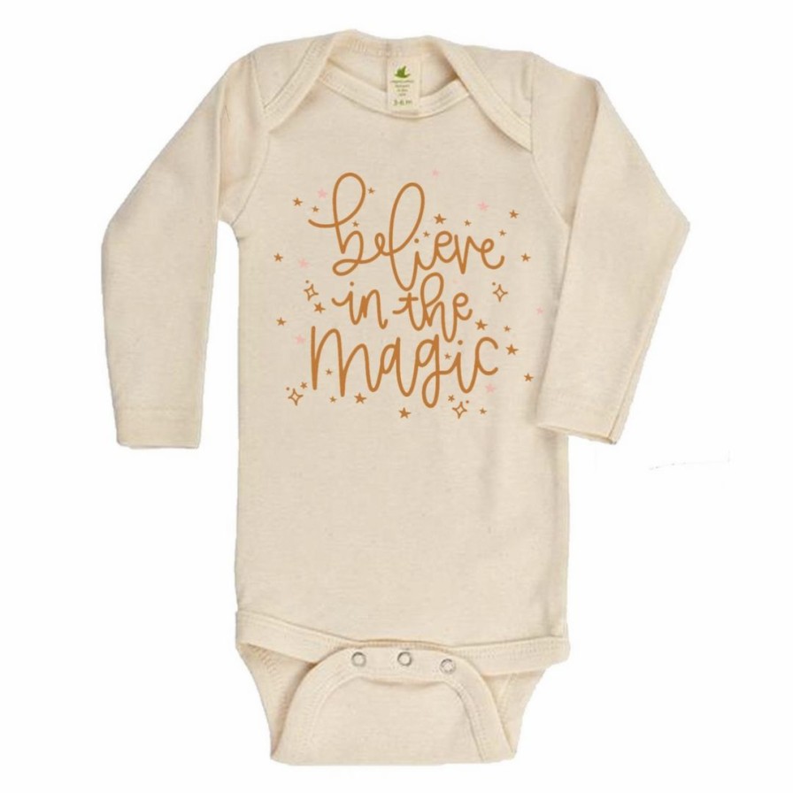 Clothing * | House Of Luna Bodysuits Believe In The Magic Natural Long Sleeve Organic Onesie