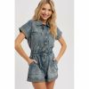 Women * | J+J Vintage Blue Denim Button Romper