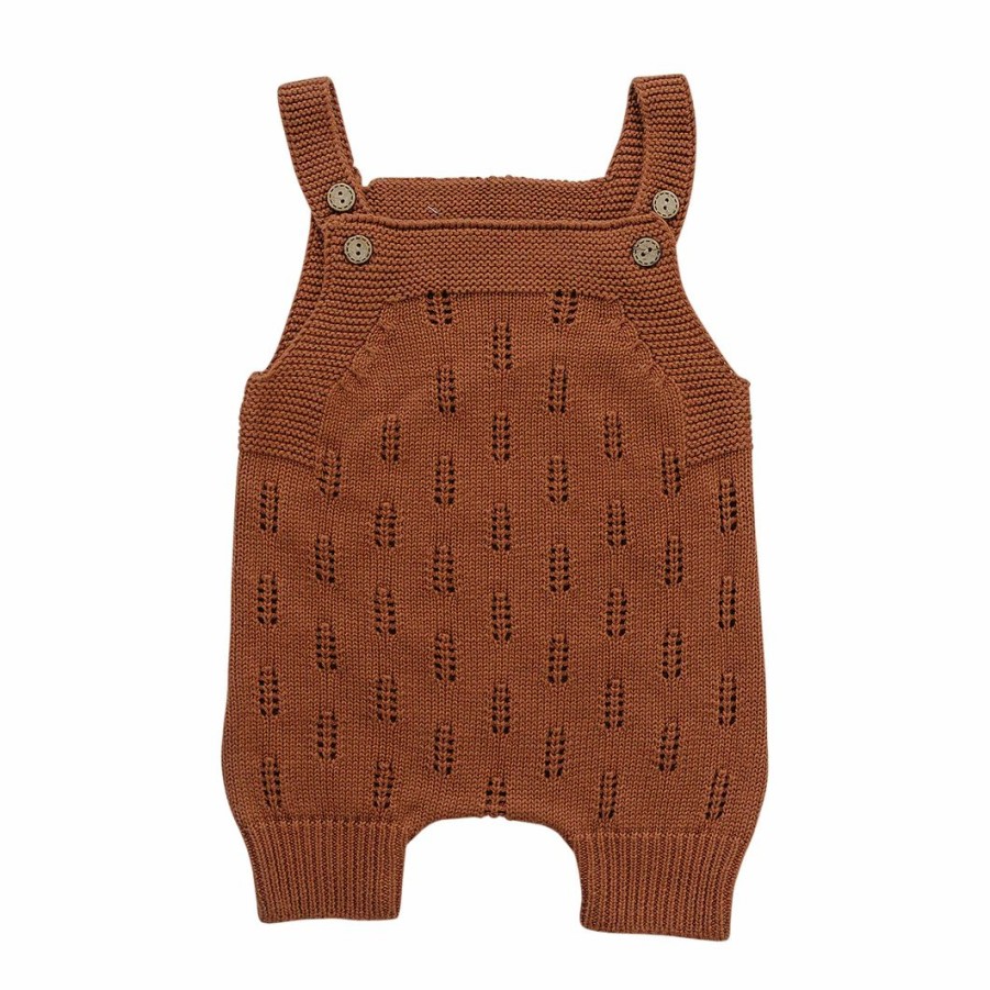 Clothing * | Mebie Baby Rust Knit Short Romper Knits