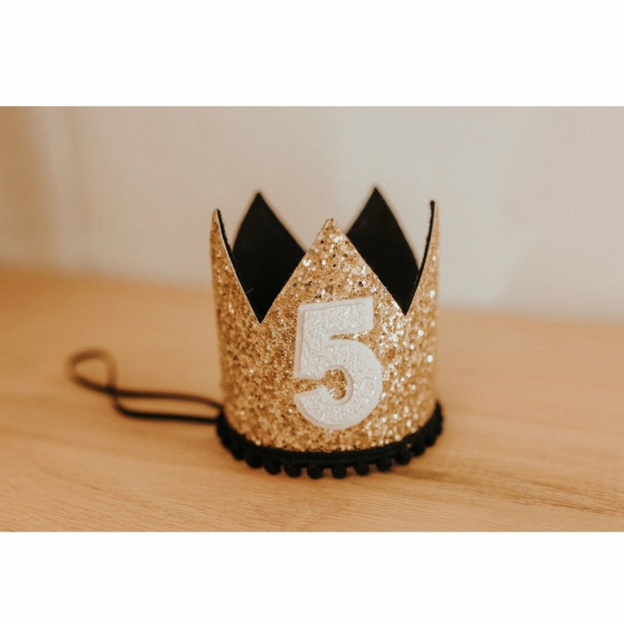 Party Time * | Cutest Little Party Party Time # 5 Gold Glitter + Black Pom Trim + White Glitter Crown