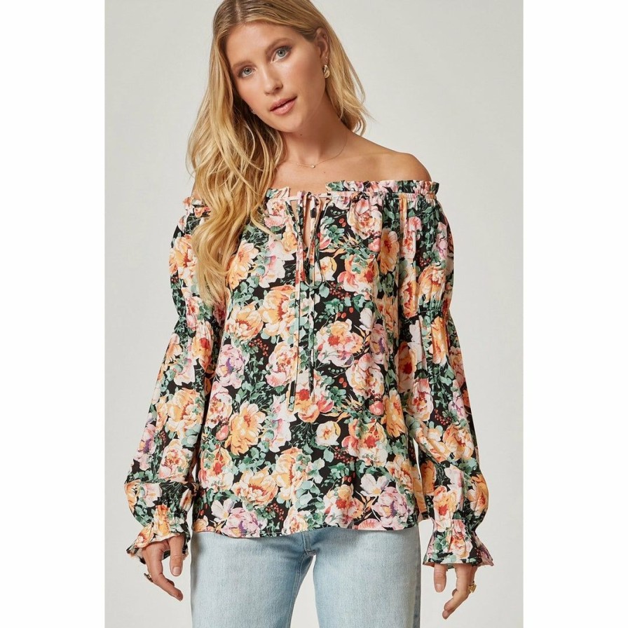 Women * | J+J Tops Black Floral Print Blouse