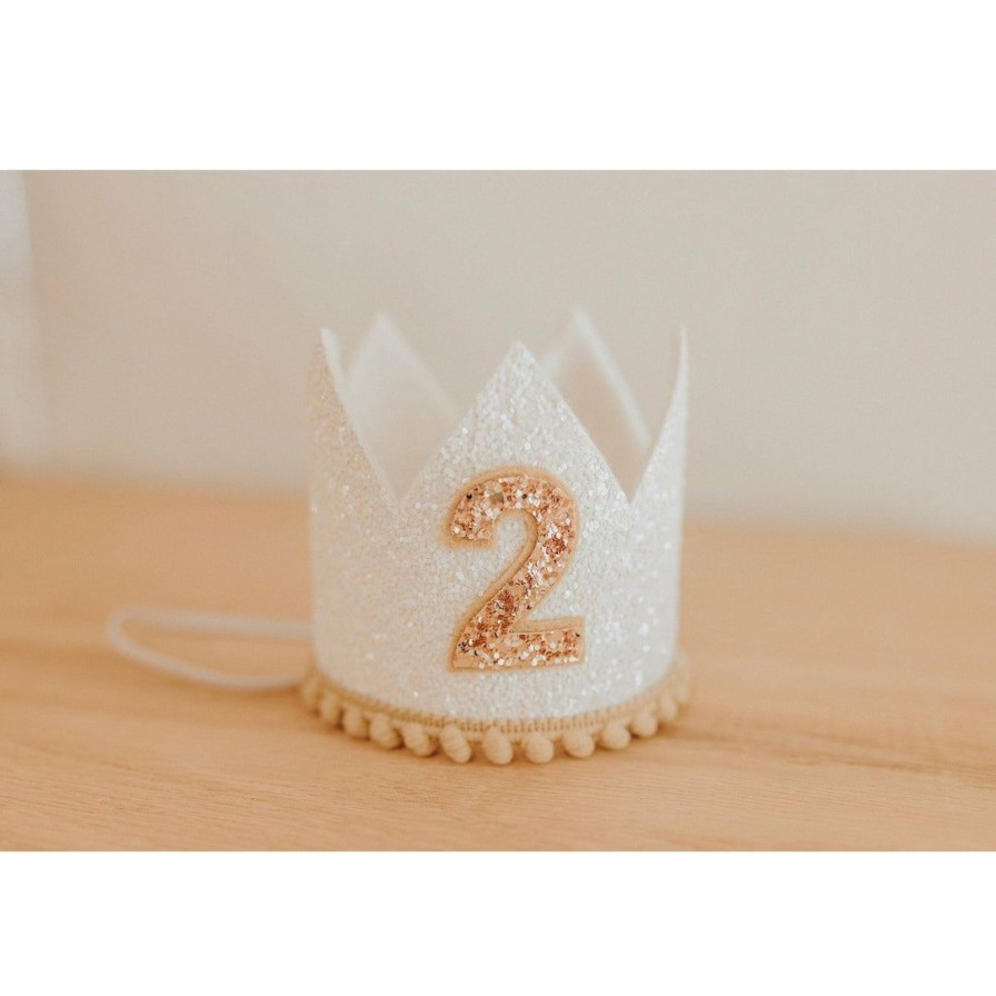 Party Time * | Cutest Little Party Party Time # 2 White Glitter + Toast Pom Trim/White Lining + Rose Gold/Toast Felt Crown