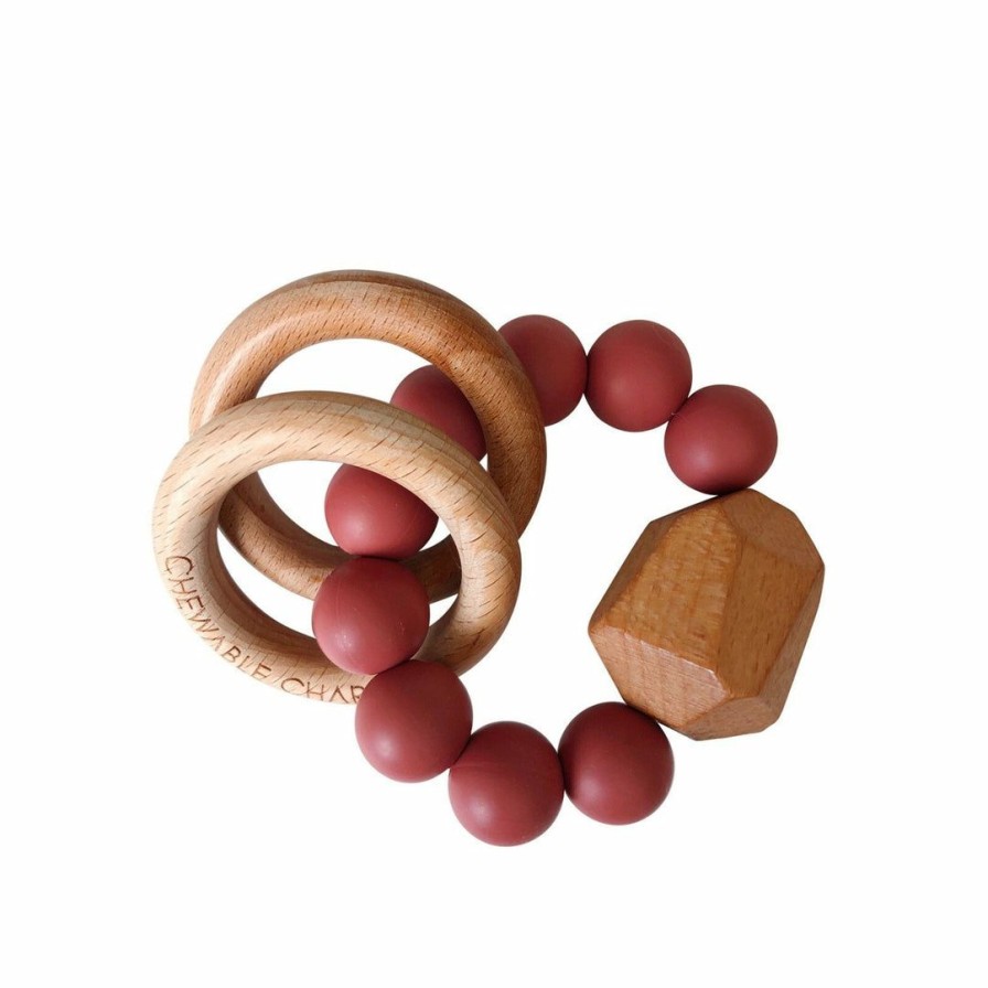 Toys * | Chewable Charm Toys Dusty Cedarwood Silicone + Wood Hayes Teether