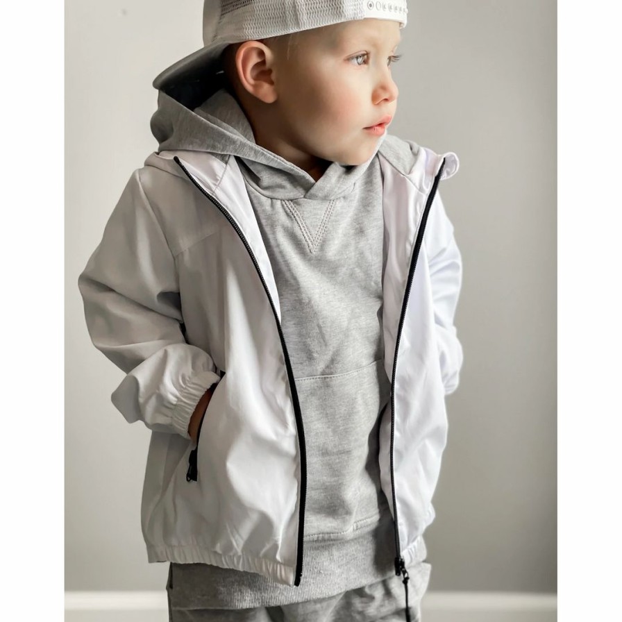 Clothing * | Little Bipsy White Pullover Windbreaker Outerwear