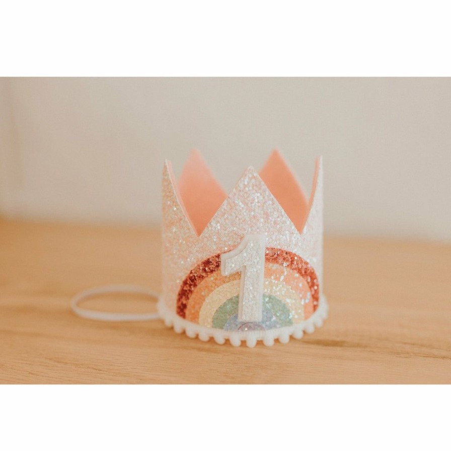 Party Time * | Cutest Little Party Party Time # 1 Baby Pink Glitter + Pastel Rainbow + White Glitter Crown