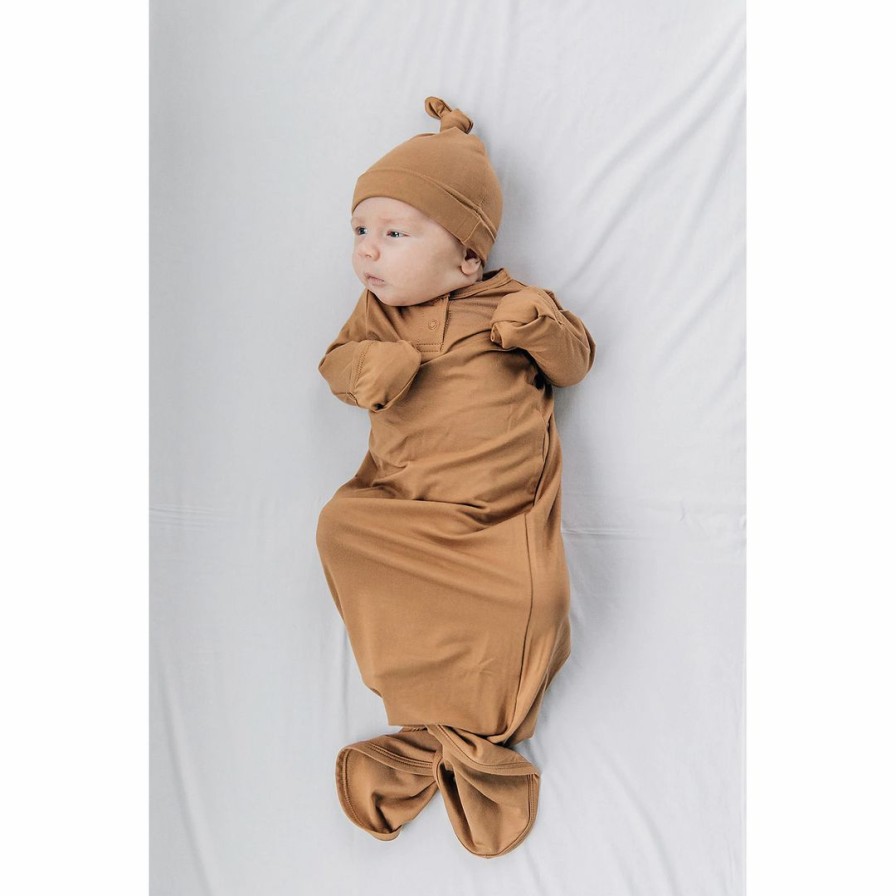 Clothing * | Mebie Baby Mustard Bamboo Knotted Gown Preemie + Newborn