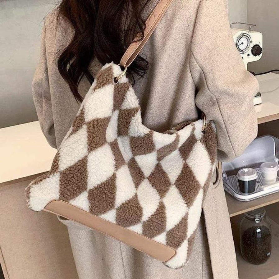 Women * | J+J Beige Fluffy Diamond Pattern Bag Bags