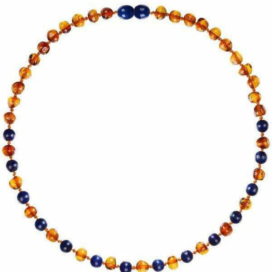 Jewelry * | Powell'S Owl Amber Gemstone Cognac + Lapis Necklace Jewelry