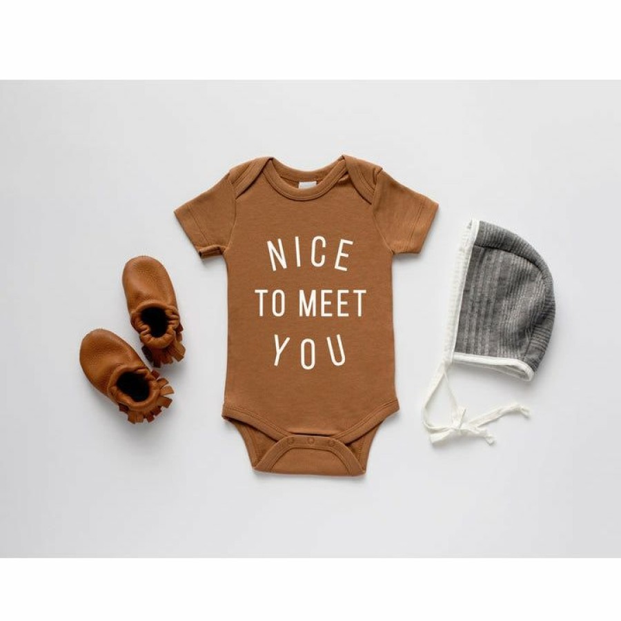 Clothing * | Gladfolk Bodysuits Nice To Meet You Organic Camel Onesie