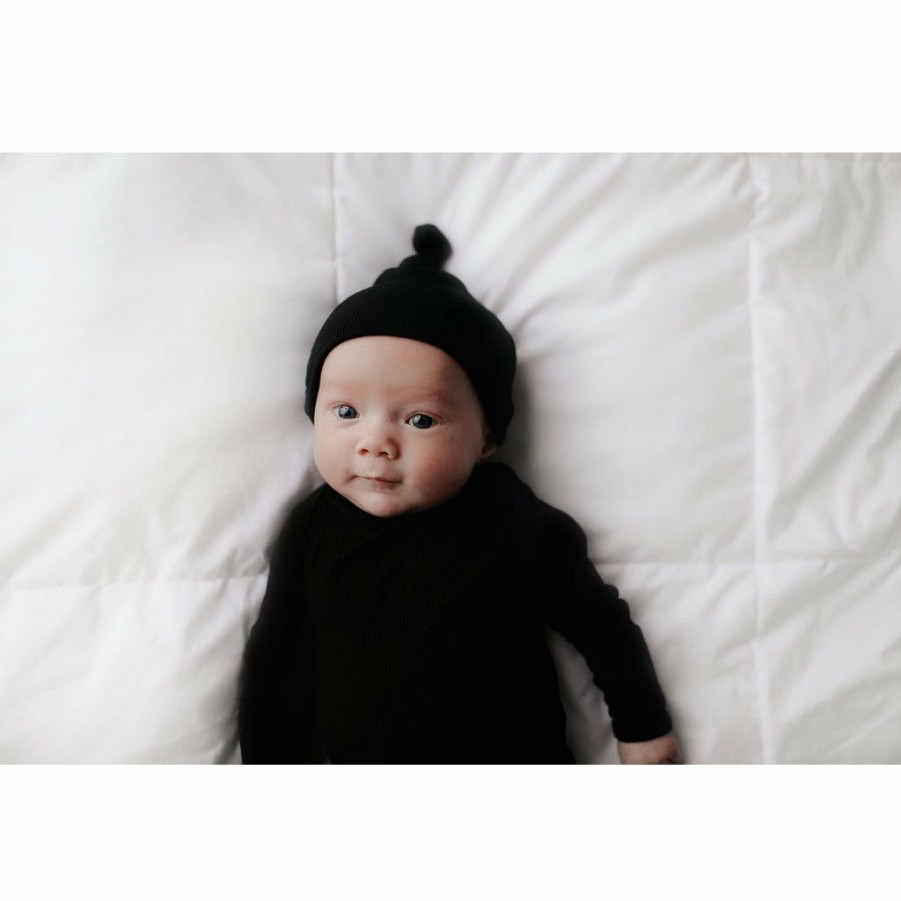 Clothing * | Three Little Tots Black Ribbed Knotted Beanie