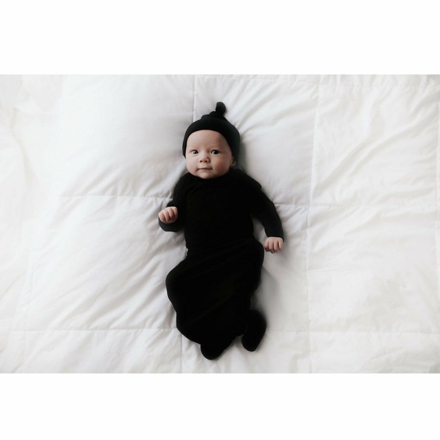 Clothing * | Three Little Tots Black Ribbed Knotted Beanie