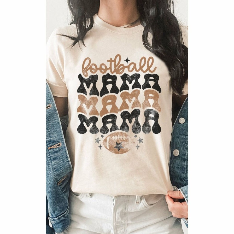 Women * | J+J Graphic Tees Football Mama Cream Tee