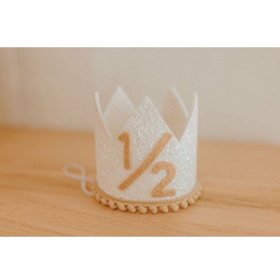 Party Time * | Cutest Little Party Party Time # 1/2 White Glitter + Toast Pom Trim/White Lining + Toast Felt Crown