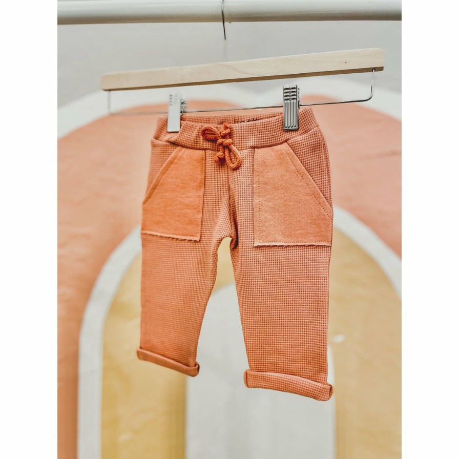 Clothing * | Evelina Apparel Bottoms Dusty Terracotta Waffle Sweatpants