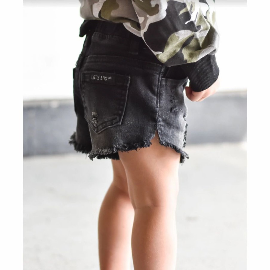 Clothing * | Little Bipsy Bottoms Black Cut Off Distressed Denim Shorties