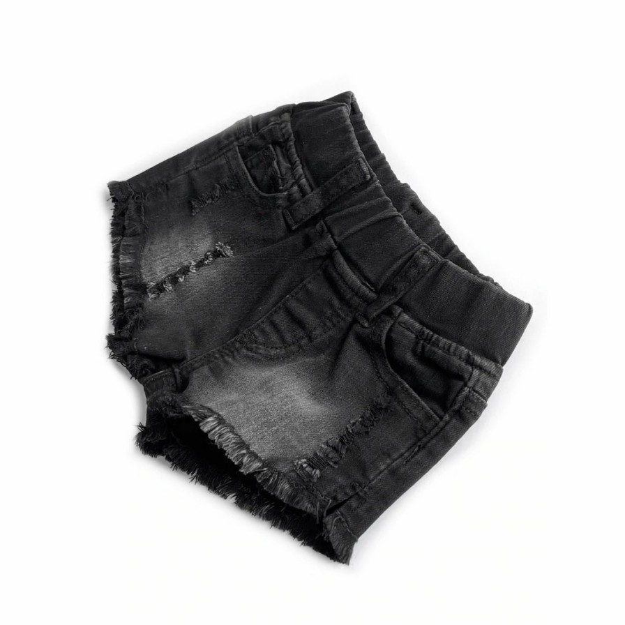 Clothing * | Little Bipsy Bottoms Black Cut Off Distressed Denim Shorties