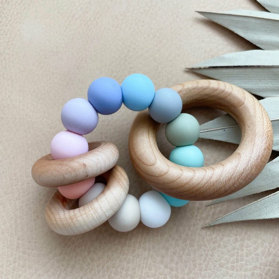 Toys * | Bannor Toys Seaglass Wooden Ring Silicone Teether