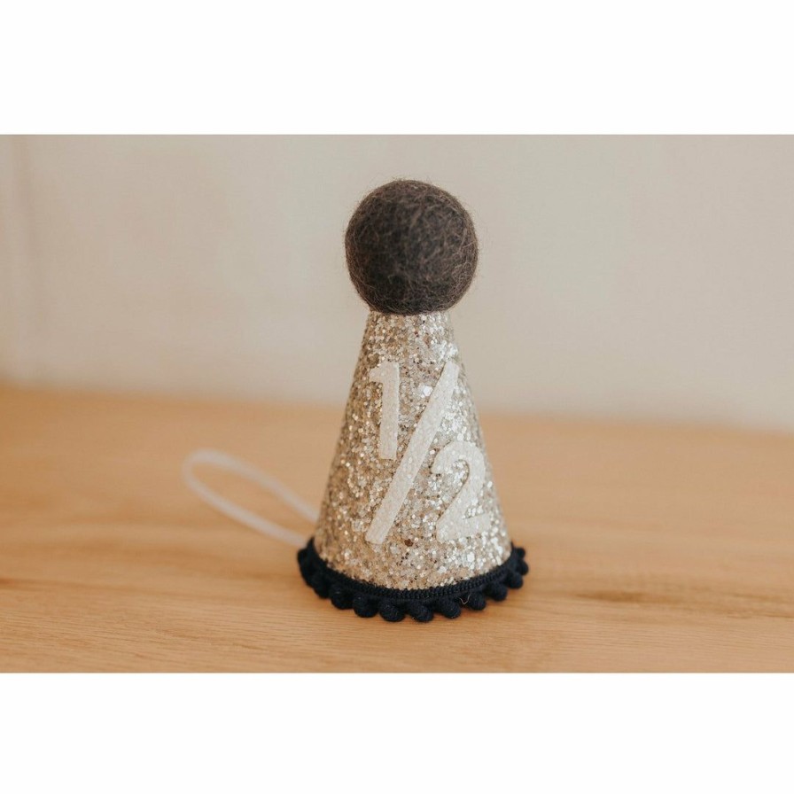 Party Time * | Cutest Little Party Party Time # 1/2 Silver Glitter + Navy Pom Trim + White Glitter Party Hat